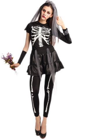 F1678 Sexy Fashion tight Halloween Skeleton Cosplay Costume